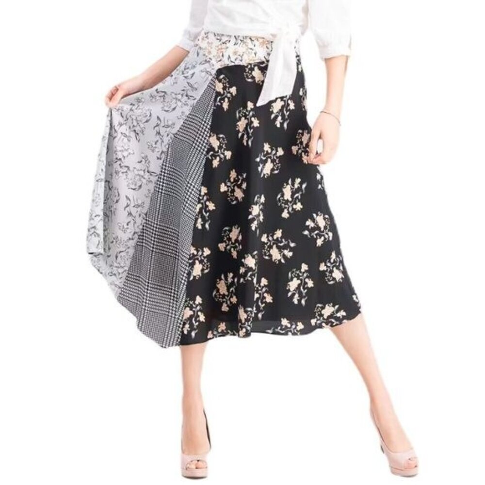 Asymmetric Printed MIDI‎ Skirt Black Size 14 by Calvin Klein